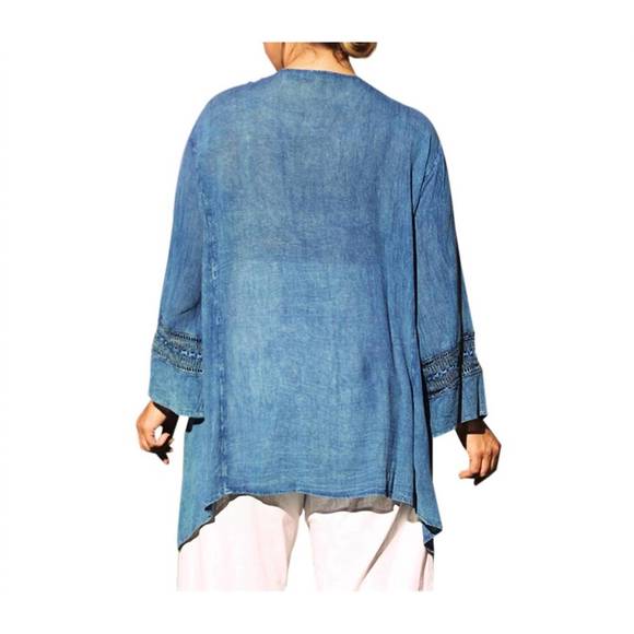 NEW ON THE PLUS SIDE tatum crochet cotton wide sleeve v-neck tunic - plus in ind - Picture 2 of 3